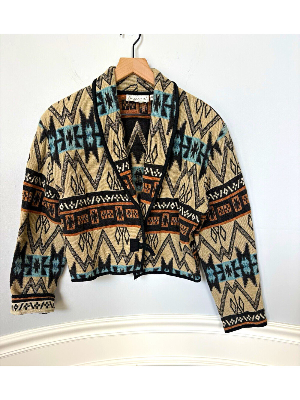 Flashback Women's M Southwestern Geometric Collared Tie Front Short Jacket